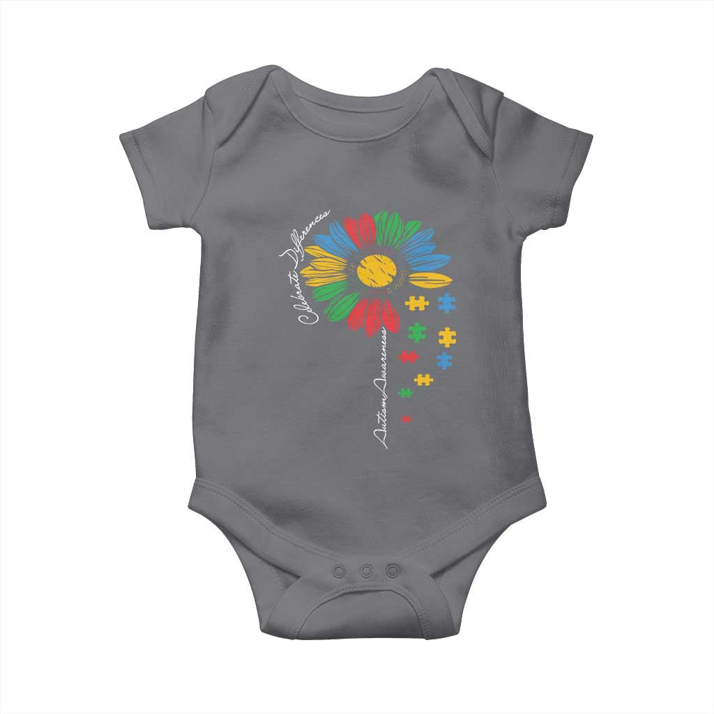 Autism Awareness Celebrate Differences Baby Onesie Sunflower Puzzle Pieces