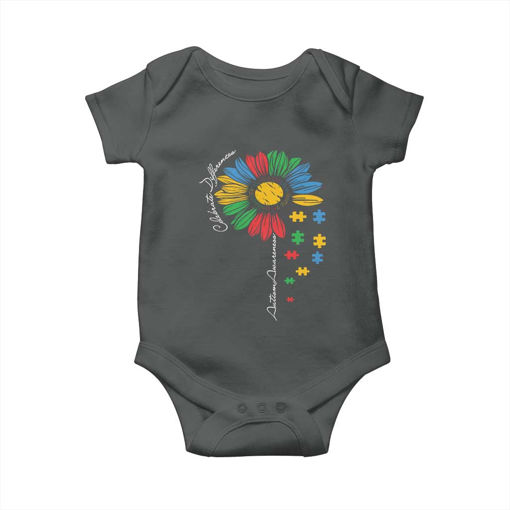 Autism Awareness Celebrate Differences Baby Onesie Sunflower Puzzle Pieces
