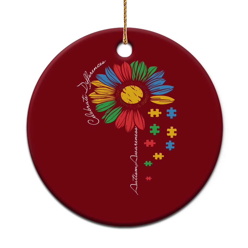 Autism Awareness Celebrate Differences Ceramic Ornament Sunflower Puzzle Pieces