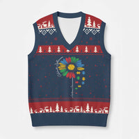 Autism Awareness Celebrate Differences V-Neck Knit Sweater Vest Sunflower Puzzle Pieces