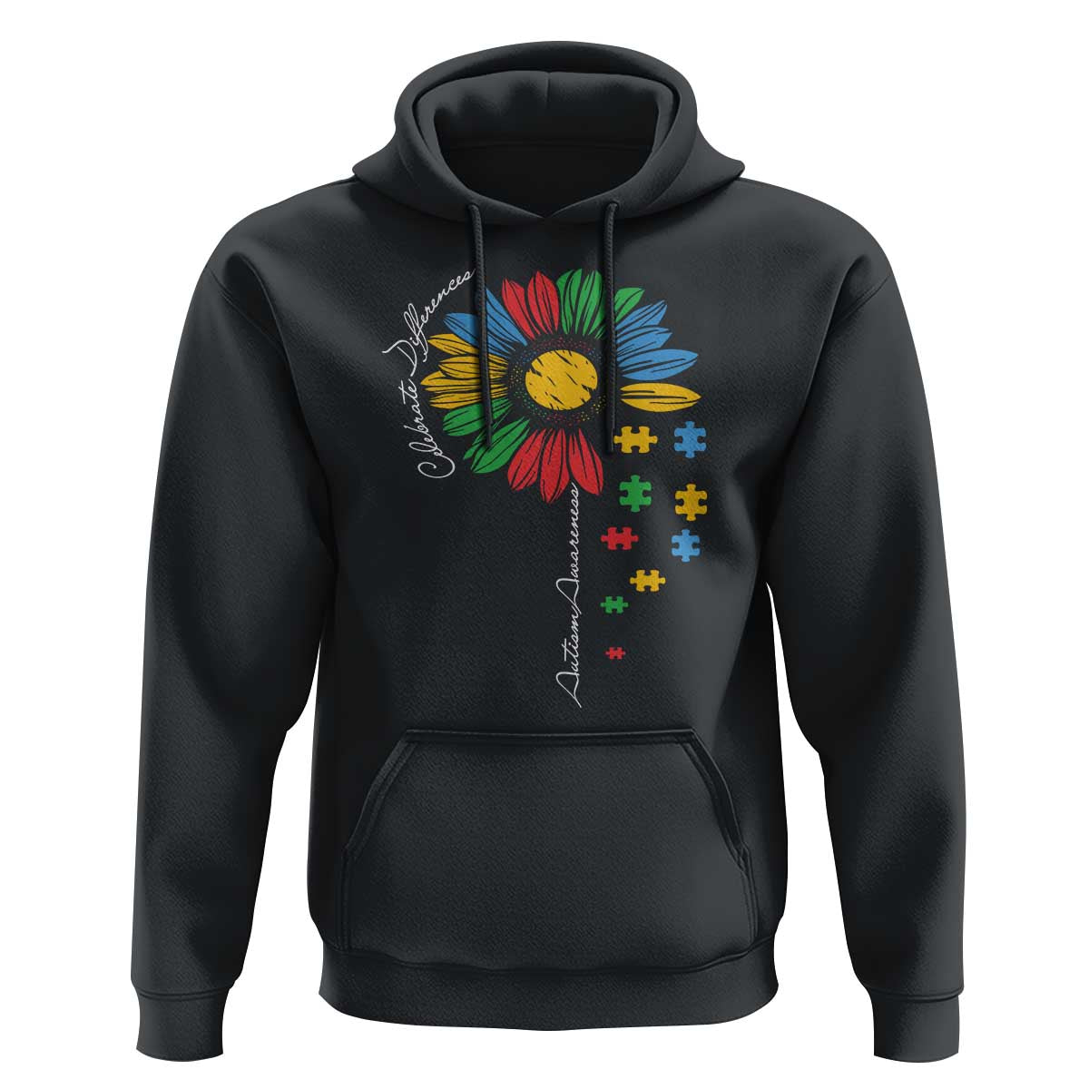 Autism Awareness Celebrate Differences Hoodie Sunflower Puzzle Pieces