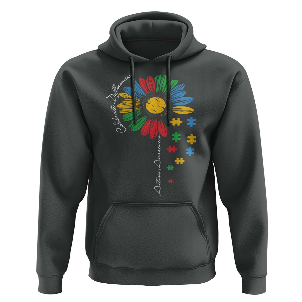 Autism Awareness Celebrate Differences Hoodie Sunflower Puzzle Pieces