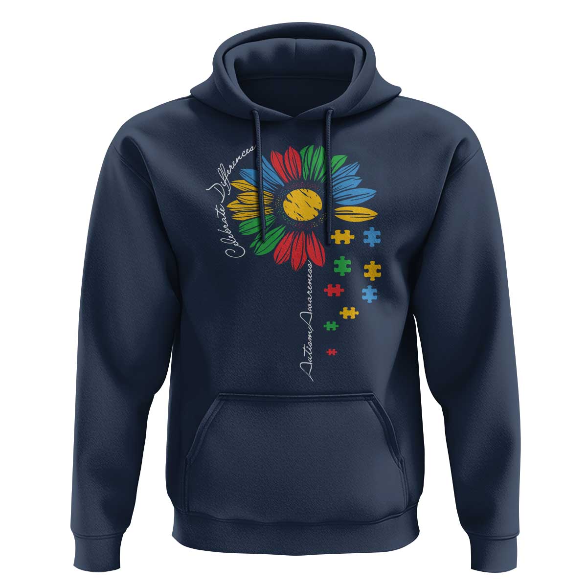 Autism Awareness Celebrate Differences Hoodie Sunflower Puzzle Pieces