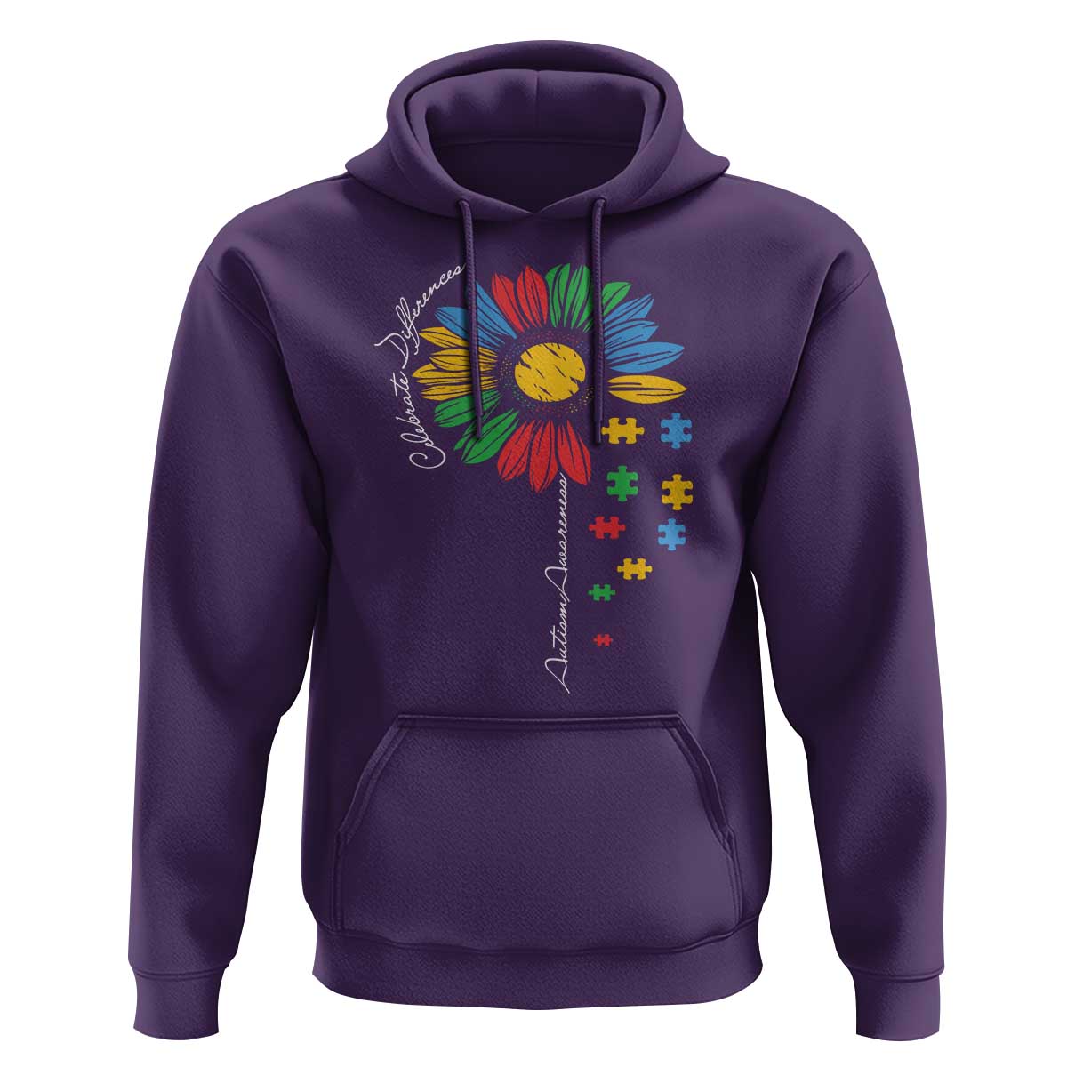 Autism Awareness Celebrate Differences Hoodie Sunflower Puzzle Pieces