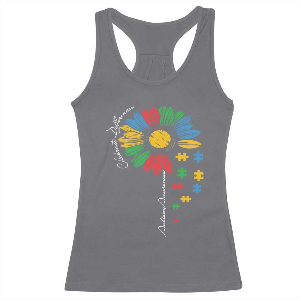 Autism Awareness Celebrate Differences Racerback Tank Top Sunflower Puzzle Pieces