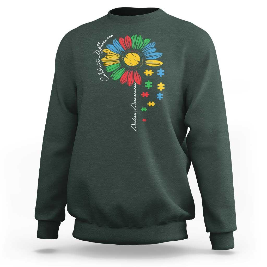 Autism Awareness Celebrate Differences Sweatshirt Sunflower Puzzle Pieces