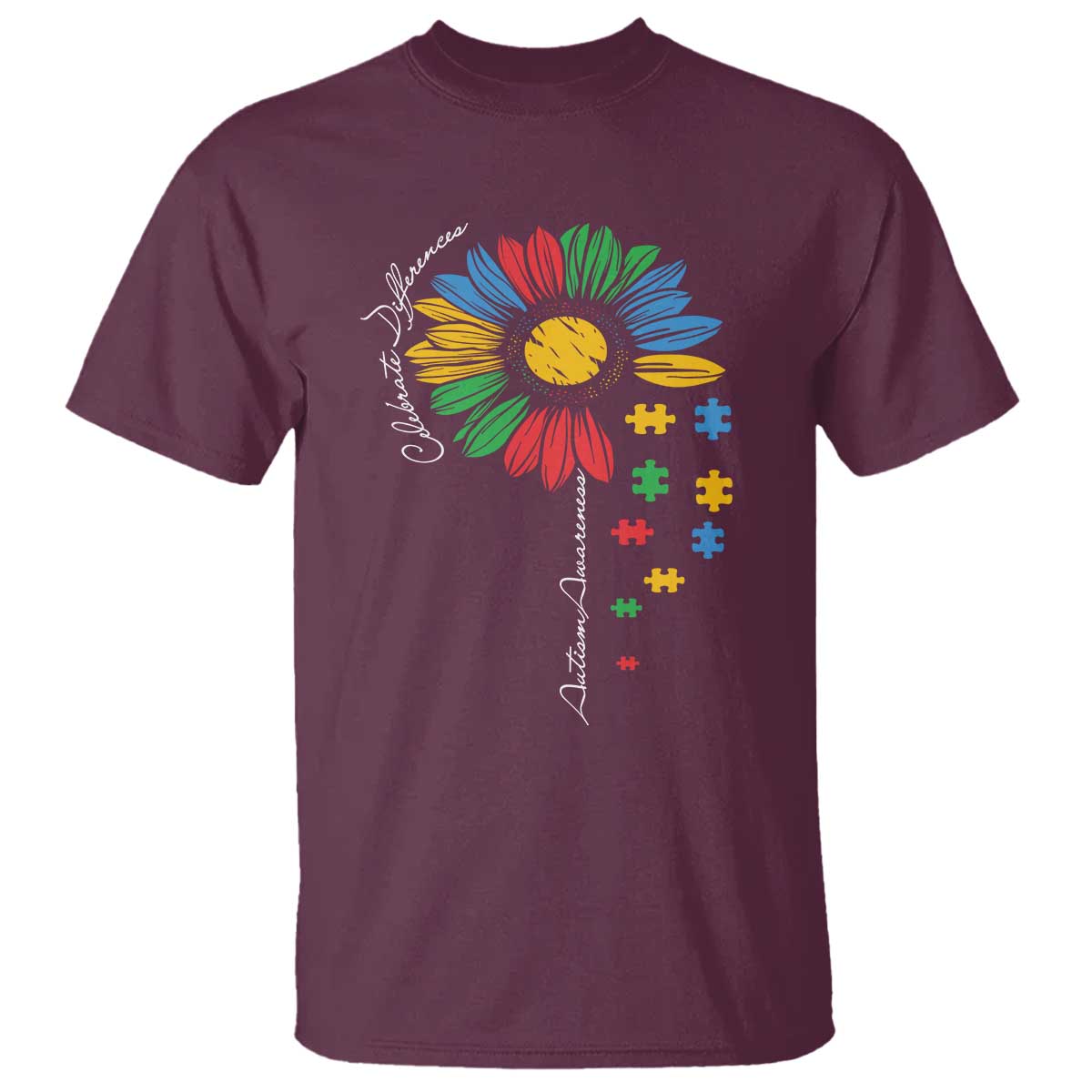 Autism Awareness Celebrate Differences T Shirt Sunflower Puzzle Pieces