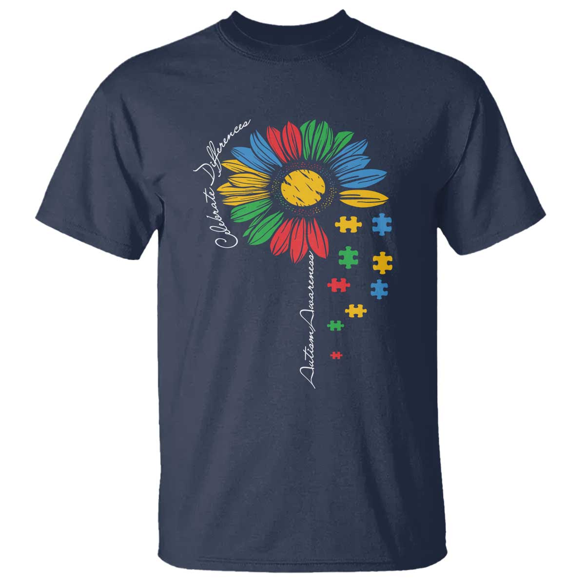 Autism Awareness Celebrate Differences T Shirt Sunflower Puzzle Pieces