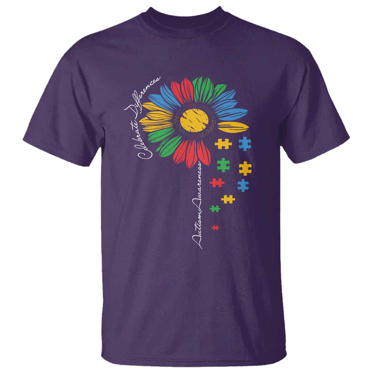 Autism Awareness Celebrate Differences T Shirt Sunflower Puzzle Pieces