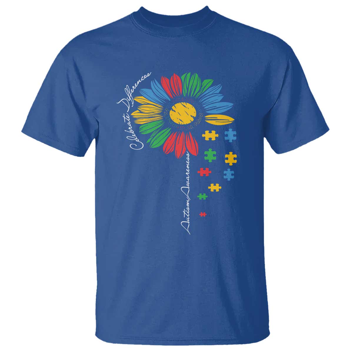 Autism Awareness Celebrate Differences T Shirt Sunflower Puzzle Pieces