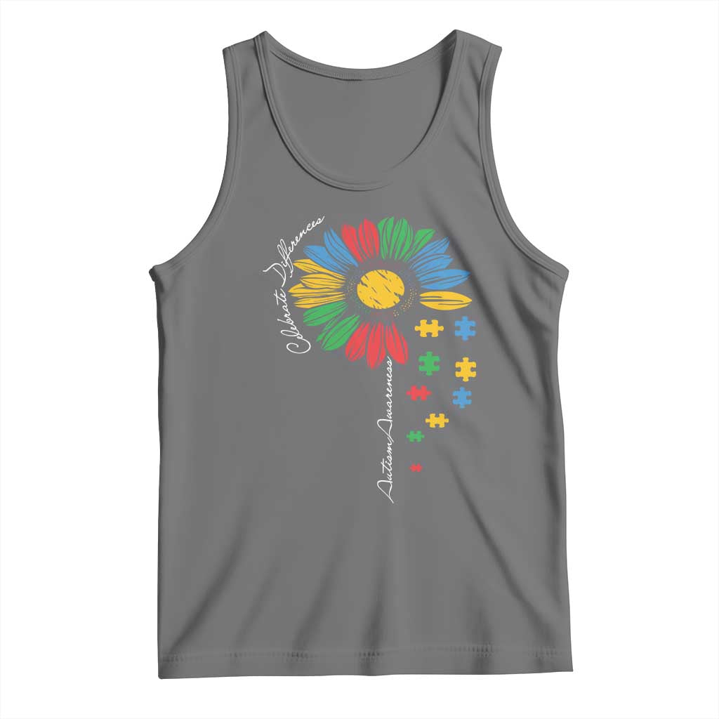 Autism Awareness Celebrate Differences Tank Top Sunflower Puzzle Pieces