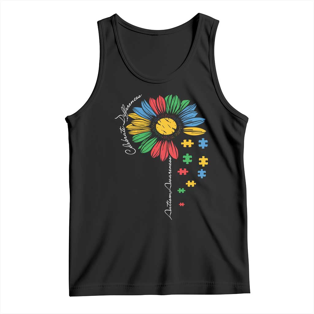 Autism Awareness Celebrate Differences Tank Top Sunflower Puzzle Pieces