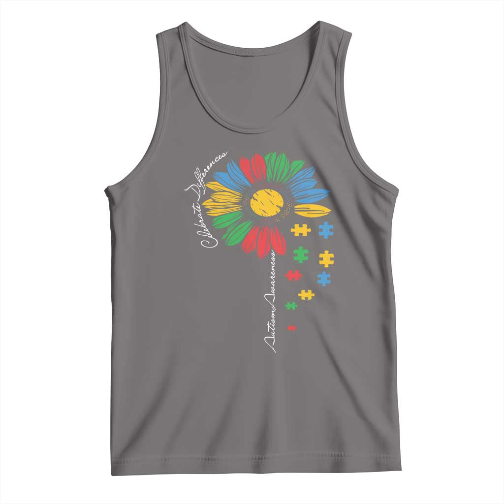 Autism Awareness Celebrate Differences Tank Top Sunflower Puzzle Pieces
