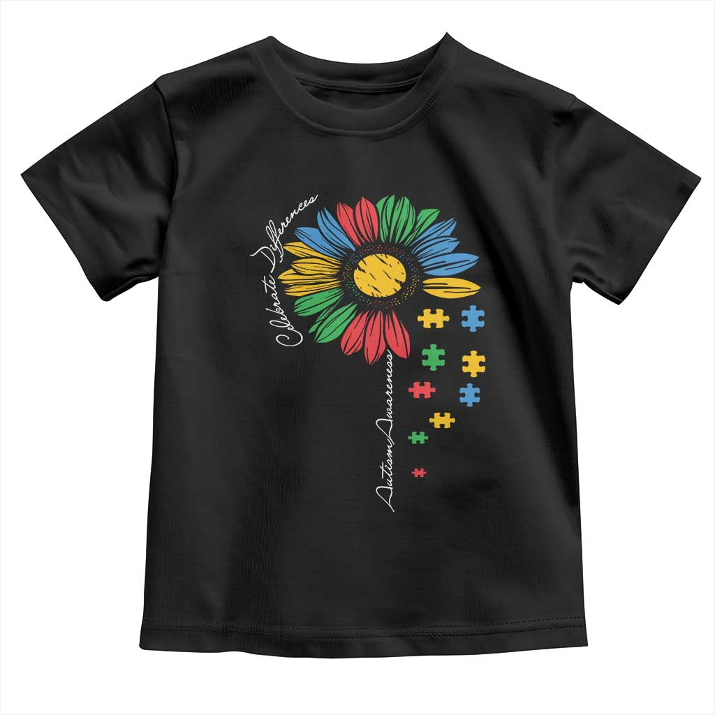Autism Awareness Celebrate Differences Toddler T Shirt Sunflower Puzzle Pieces