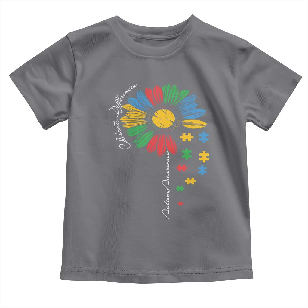 Autism Awareness Celebrate Differences Toddler T Shirt Sunflower Puzzle Pieces