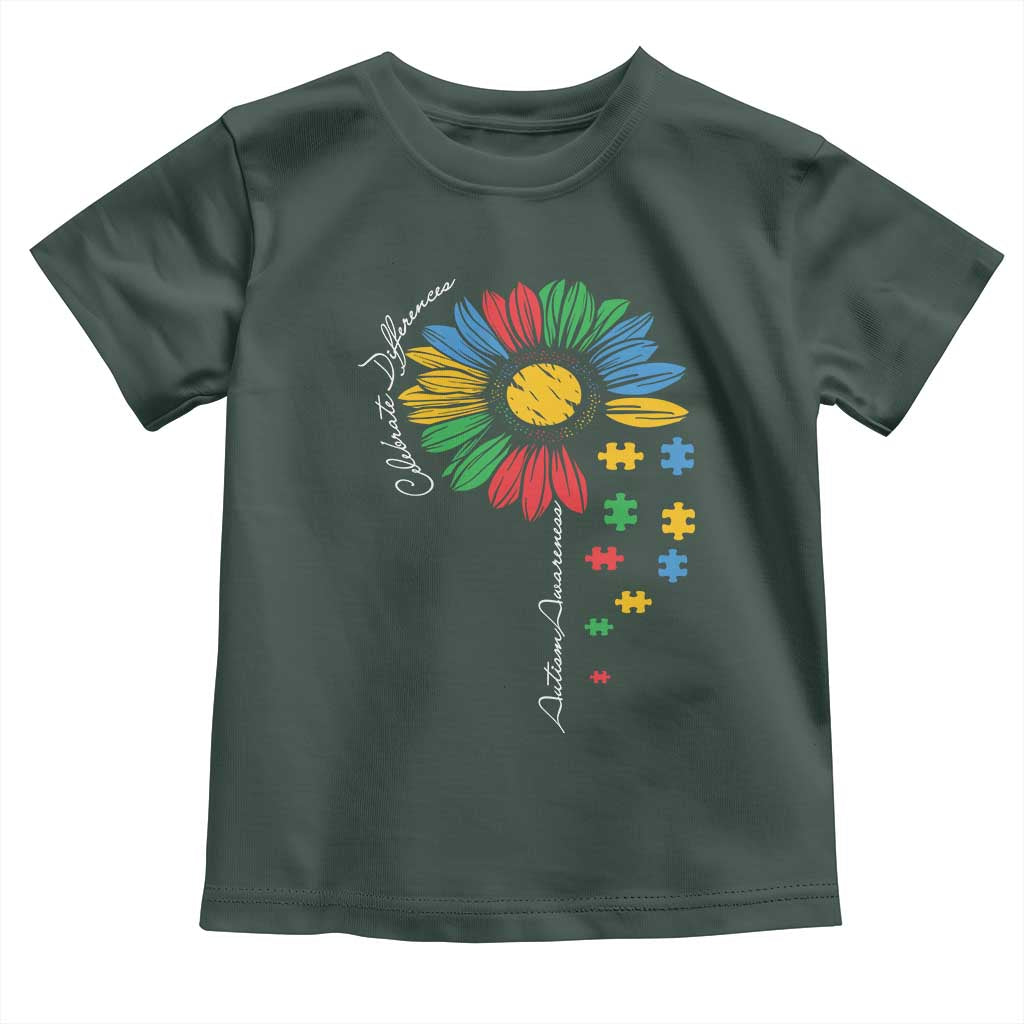 Autism Awareness Celebrate Differences Toddler T Shirt Sunflower Puzzle Pieces