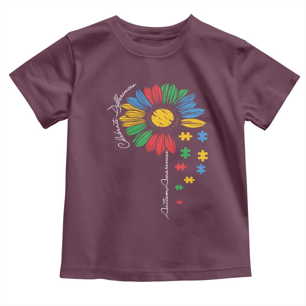 Autism Awareness Celebrate Differences Toddler T Shirt Sunflower Puzzle Pieces