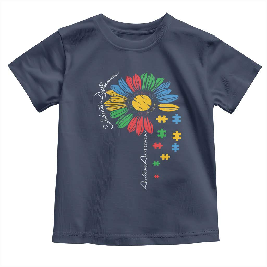 Autism Awareness Celebrate Differences Toddler T Shirt Sunflower Puzzle Pieces