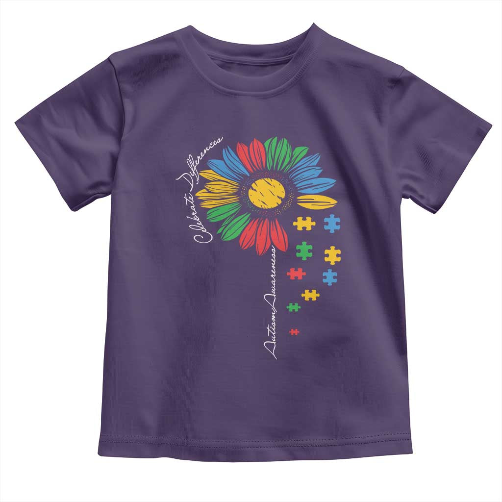 Autism Awareness Celebrate Differences Toddler T Shirt Sunflower Puzzle Pieces