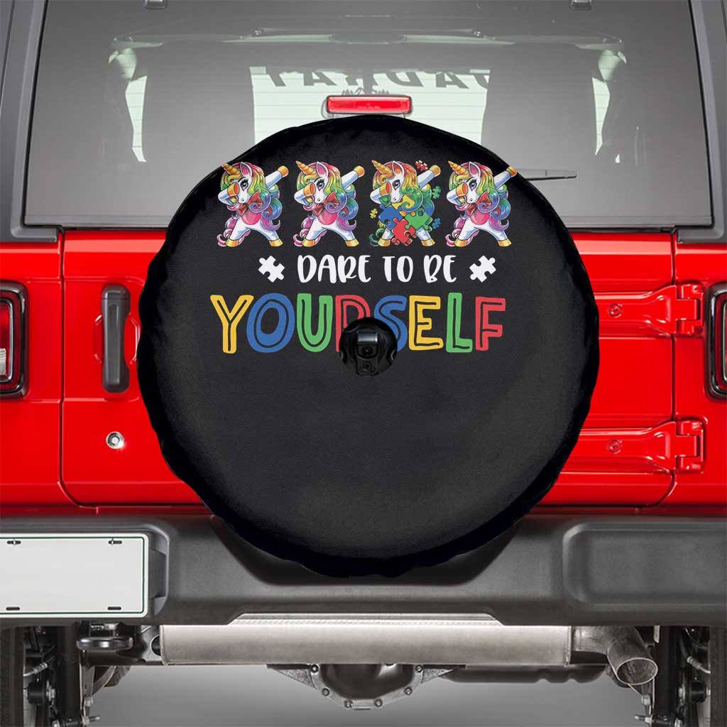 Funny Autism Awareness Dare To Be Yourself Spare Tire Cover Dabbing Unicorn