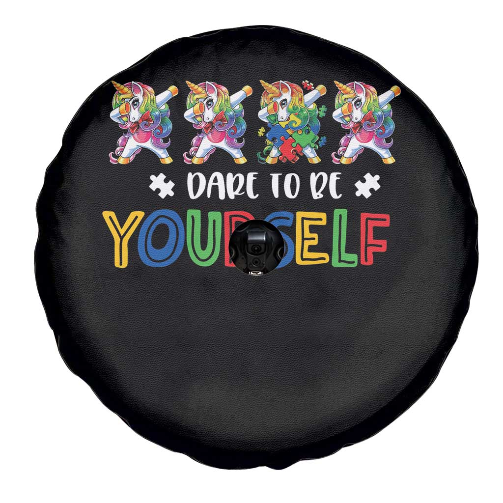 Funny Autism Awareness Dare To Be Yourself Spare Tire Cover Dabbing Unicorn