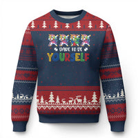 Funny Autism Awareness Dare To Be Yourself Ugly Christmas Sweater Dabbing Unicorn