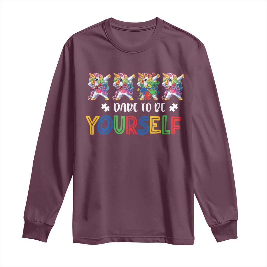 Funny Autism Awareness Dare To Be Yourself Long Sleeve Shirt Dabbing Unicorn