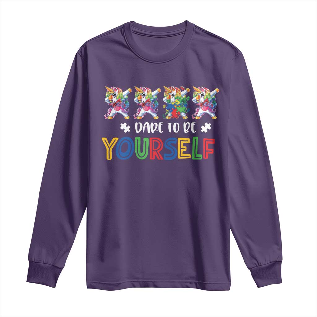 Funny Autism Awareness Dare To Be Yourself Long Sleeve Shirt Dabbing Unicorn