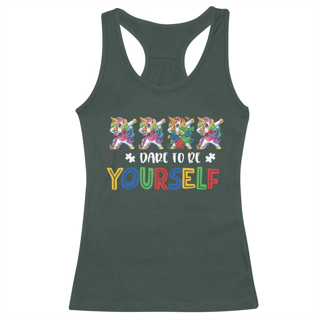 Funny Autism Awareness Dare To Be Yourself Racerback Tank Top Dabbing Unicorn