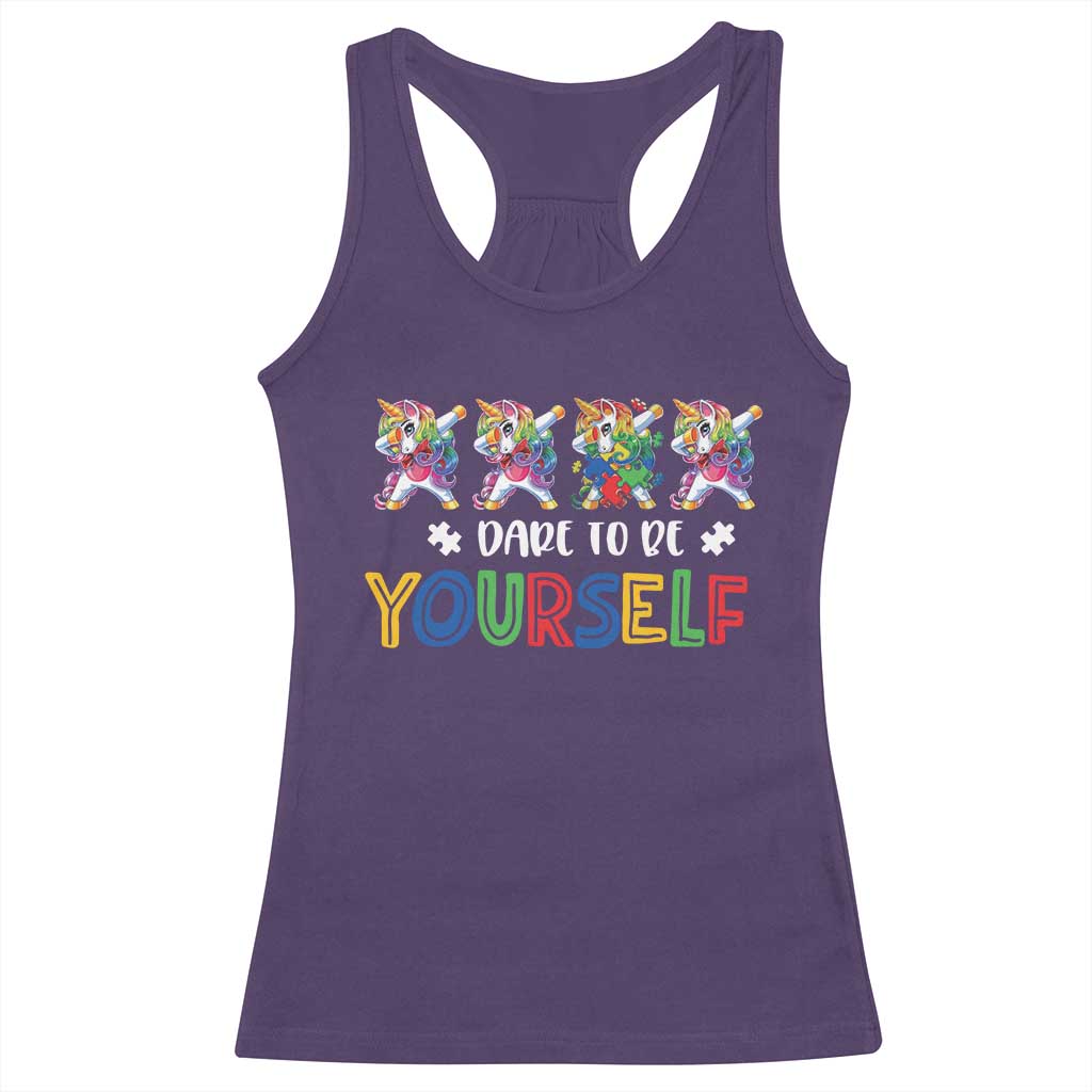 Funny Autism Awareness Dare To Be Yourself Racerback Tank Top Dabbing Unicorn