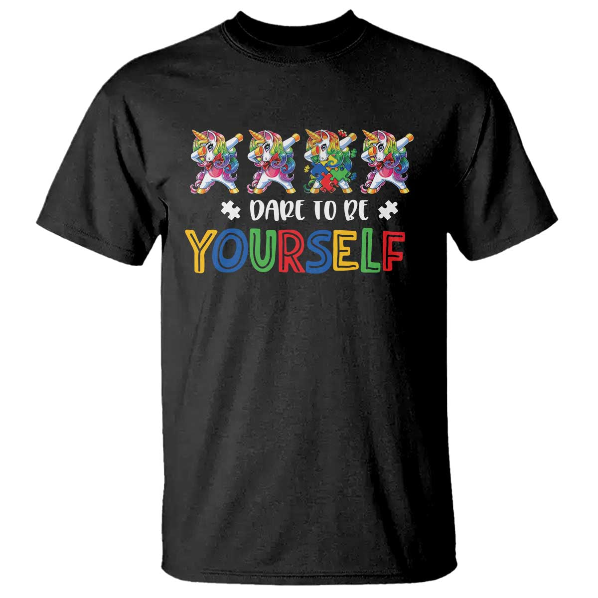 Funny Autism Awareness Dare To Be Yourself T Shirt Dabbing Unicorn