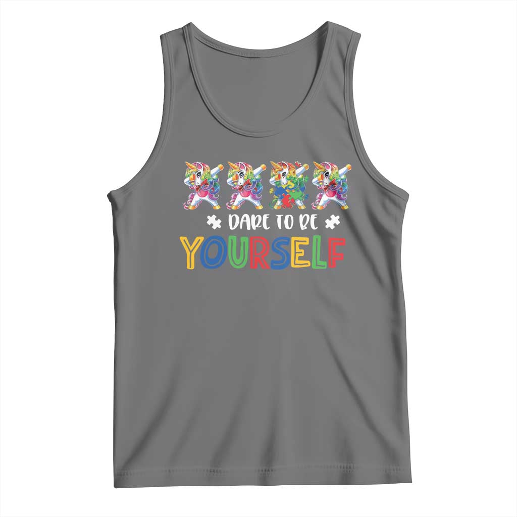 Funny Autism Awareness Dare To Be Yourself Tank Top Dabbing Unicorn