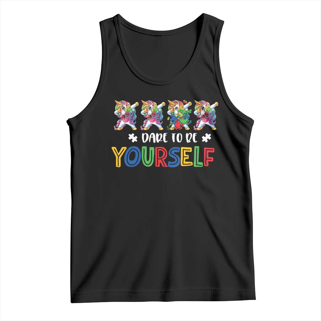 Funny Autism Awareness Dare To Be Yourself Tank Top Dabbing Unicorn