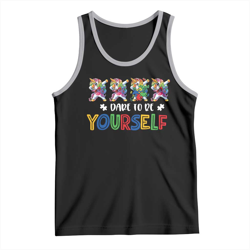 Funny Autism Awareness Dare To Be Yourself Tank Top Dabbing Unicorn