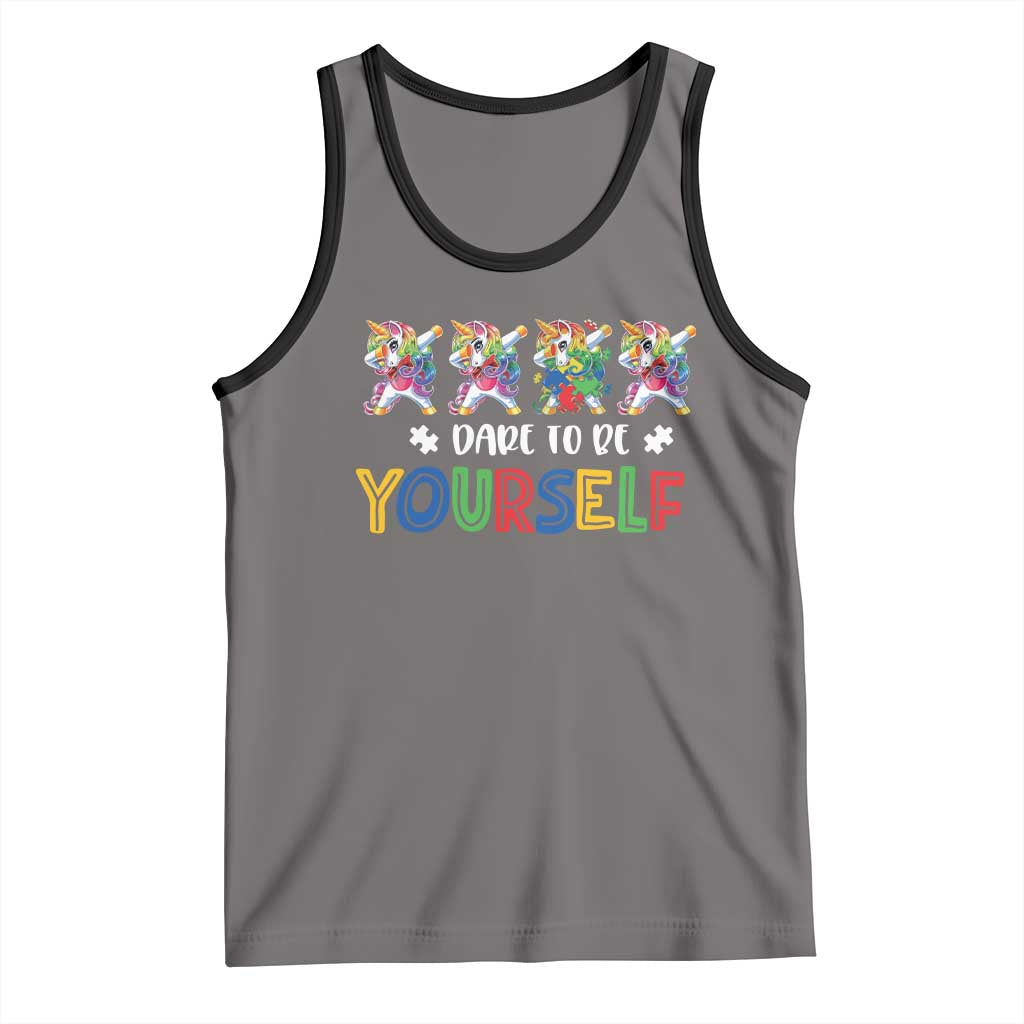 Funny Autism Awareness Dare To Be Yourself Tank Top Dabbing Unicorn