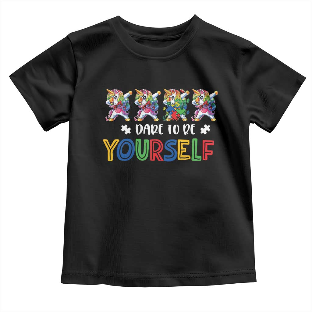 Funny Autism Awareness Dare To Be Yourself Toddler T Shirt Dabbing Unicorn