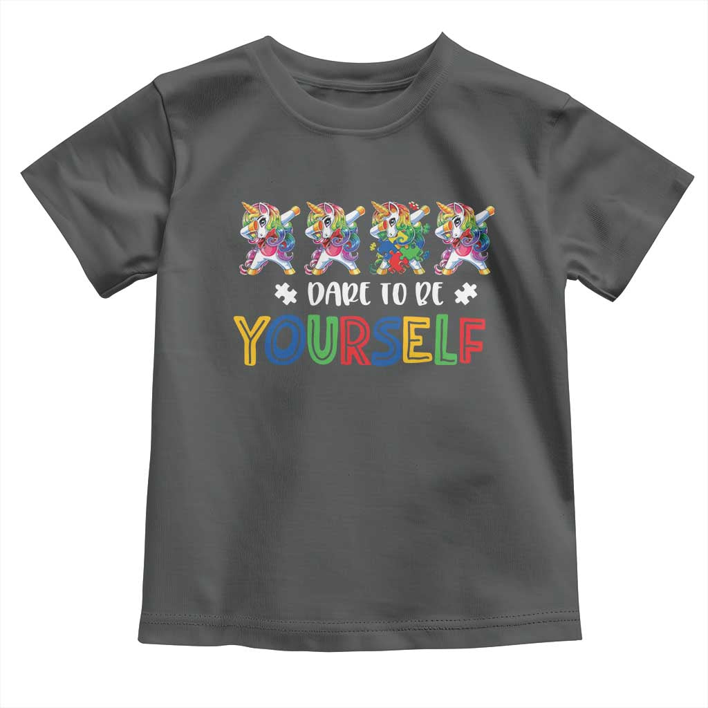 Funny Autism Awareness Dare To Be Yourself Toddler T Shirt Dabbing Unicorn
