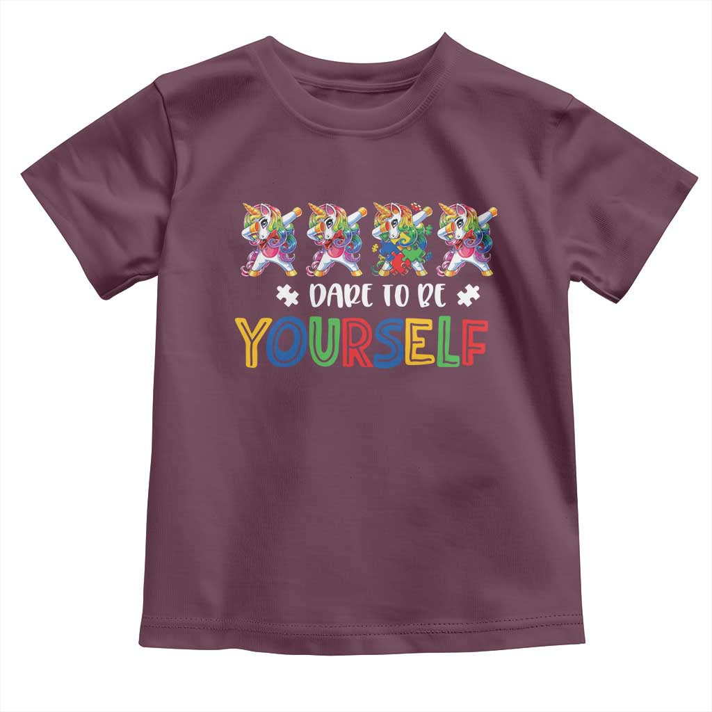 Funny Autism Awareness Dare To Be Yourself Toddler T Shirt Dabbing Unicorn
