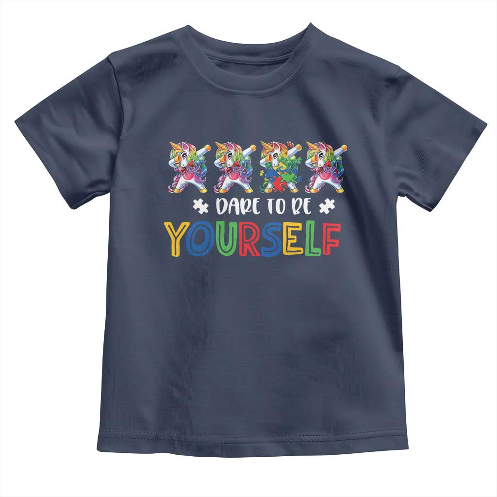 Funny Autism Awareness Dare To Be Yourself Toddler T Shirt Dabbing Unicorn