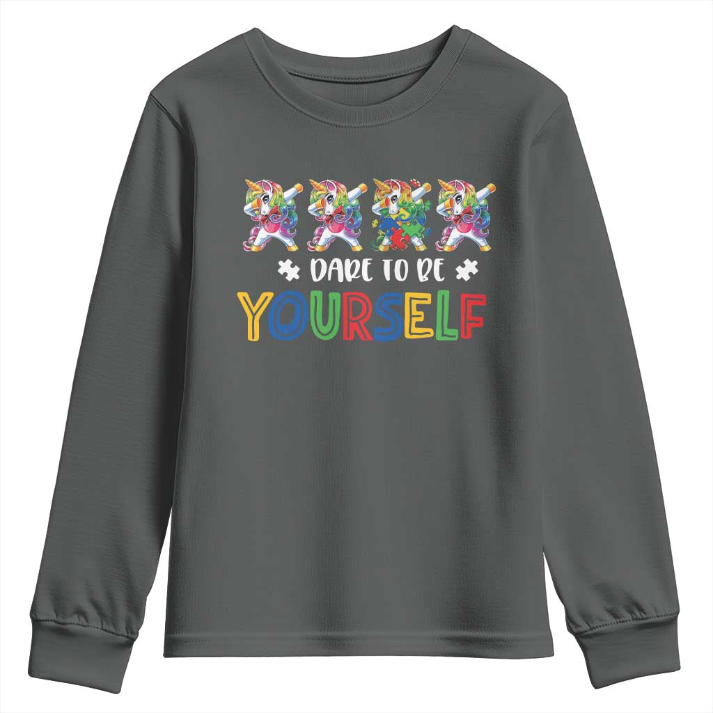 Funny Autism Awareness Dare To Be Yourself Youth Sweatshirt Dabbing Unicorn