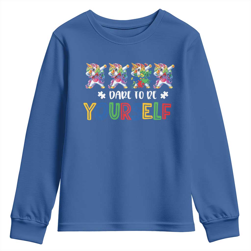 Funny Autism Awareness Dare To Be Yourself Youth Sweatshirt Dabbing Unicorn