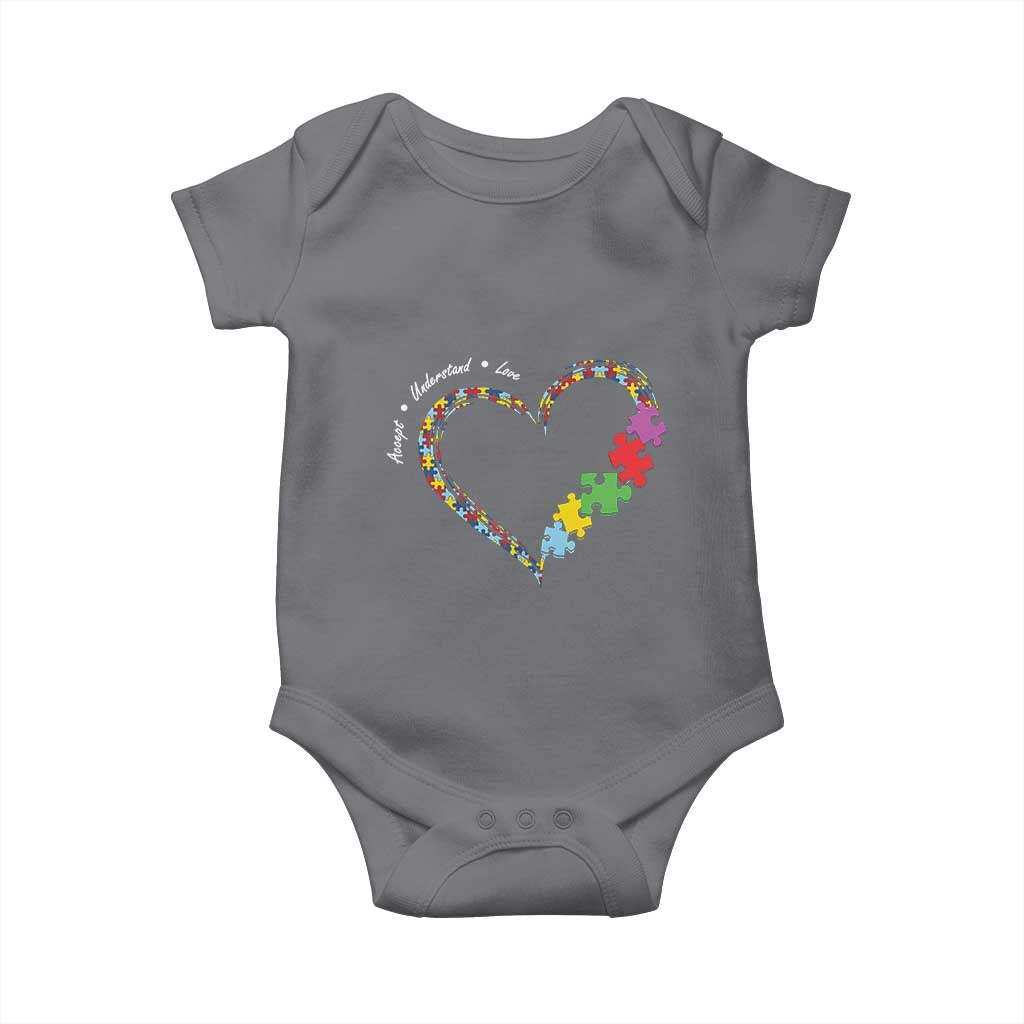 Autism Awareness Accept Understand Love Baby Onesie Love Heart Puzzle Pieces