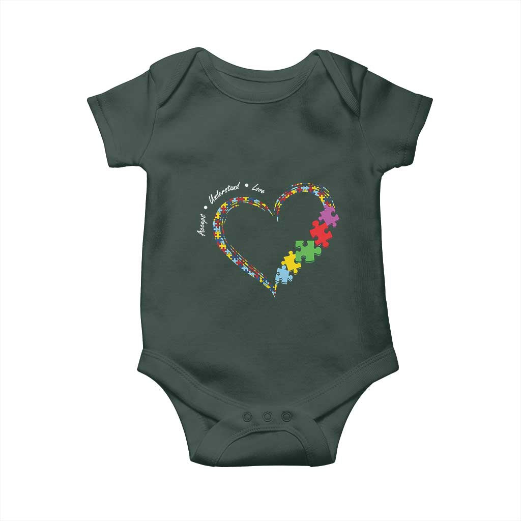 Autism Awareness Accept Understand Love Baby Onesie Love Heart Puzzle Pieces