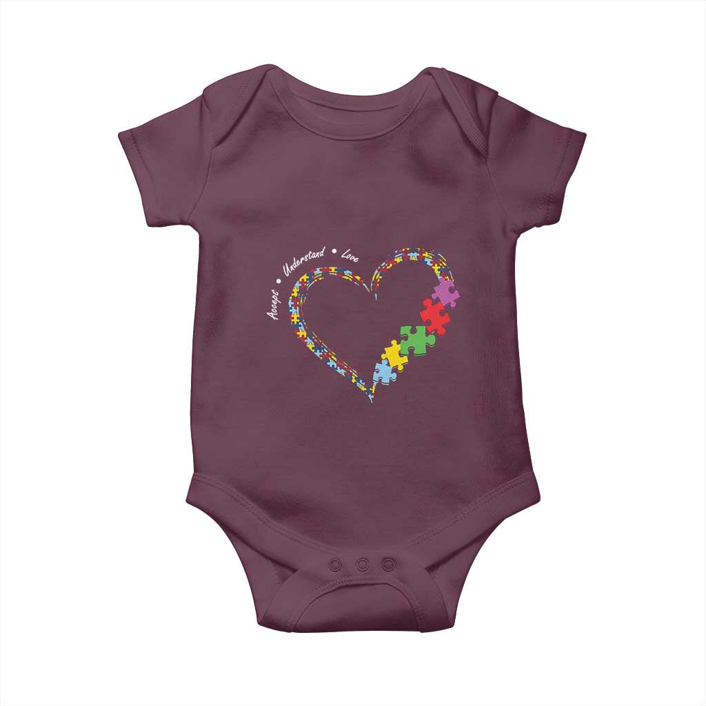 Autism Awareness Accept Understand Love Baby Onesie Love Heart Puzzle Pieces