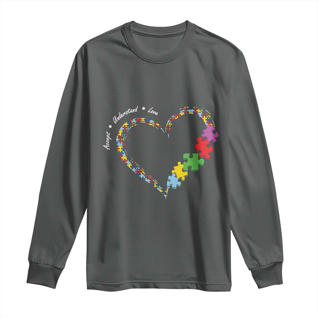 Autism Awareness Accept Understand Love Long Sleeve Shirt Love Heart Puzzle Pieces