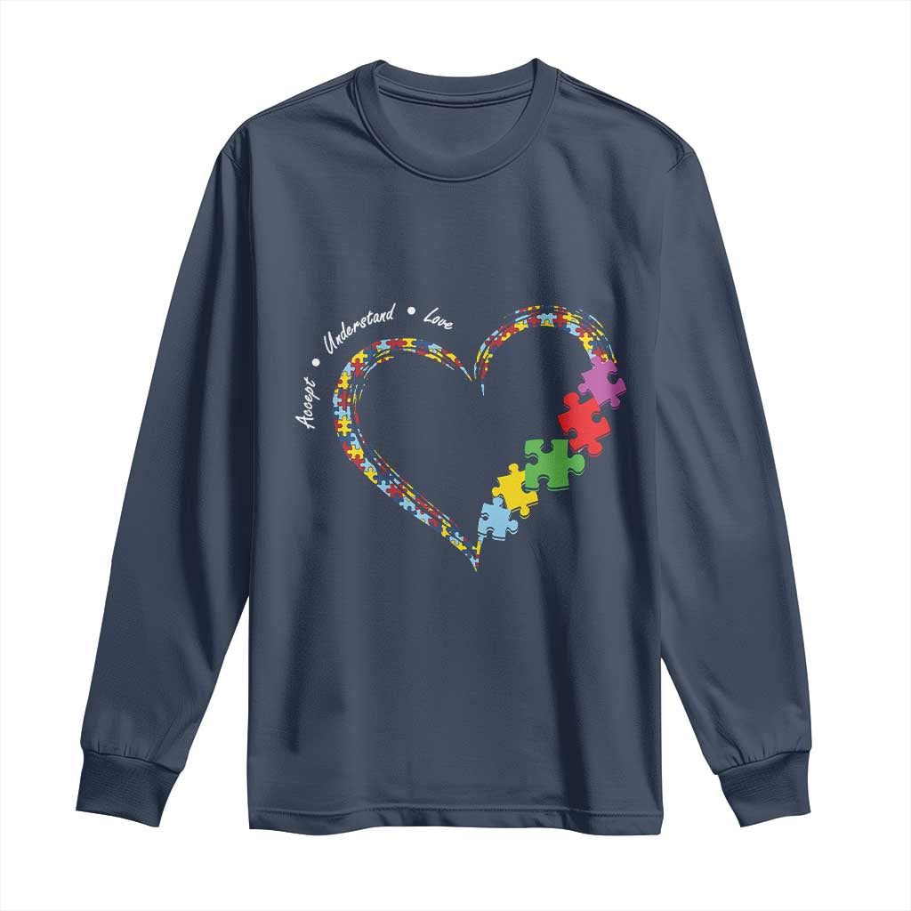 Autism Awareness Accept Understand Love Long Sleeve Shirt Love Heart Puzzle Pieces
