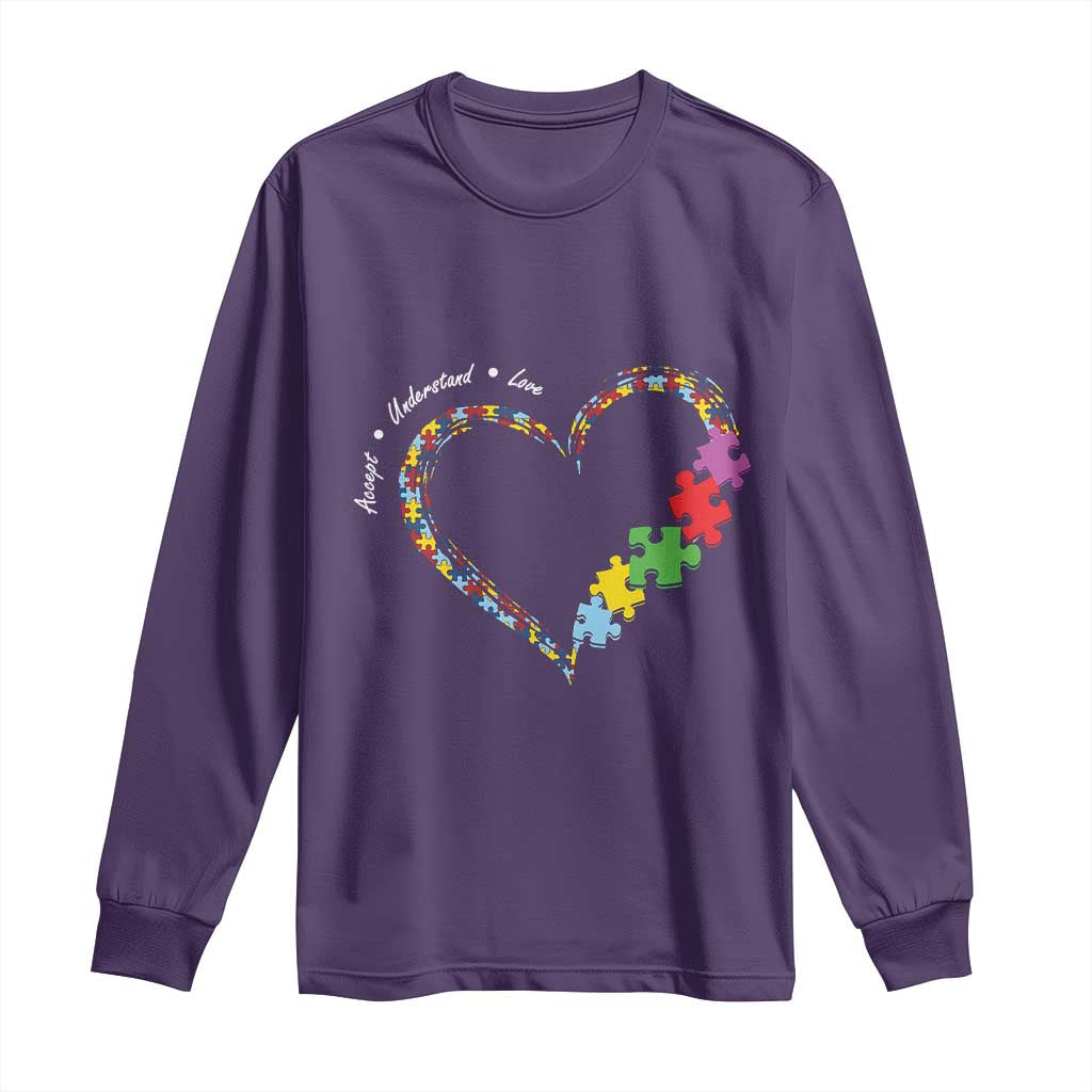 Autism Awareness Accept Understand Love Long Sleeve Shirt Love Heart Puzzle Pieces