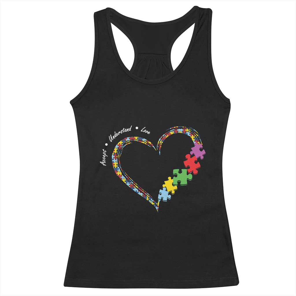 Autism Awareness Accept Understand Love Racerback Tank Top Love Heart Puzzle Pieces