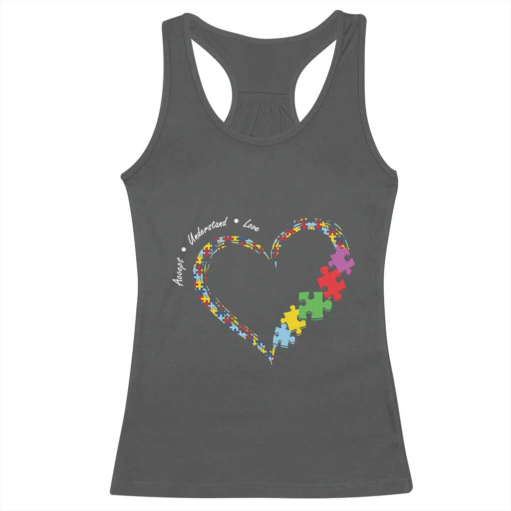 Autism Awareness Accept Understand Love Racerback Tank Top Love Heart Puzzle Pieces