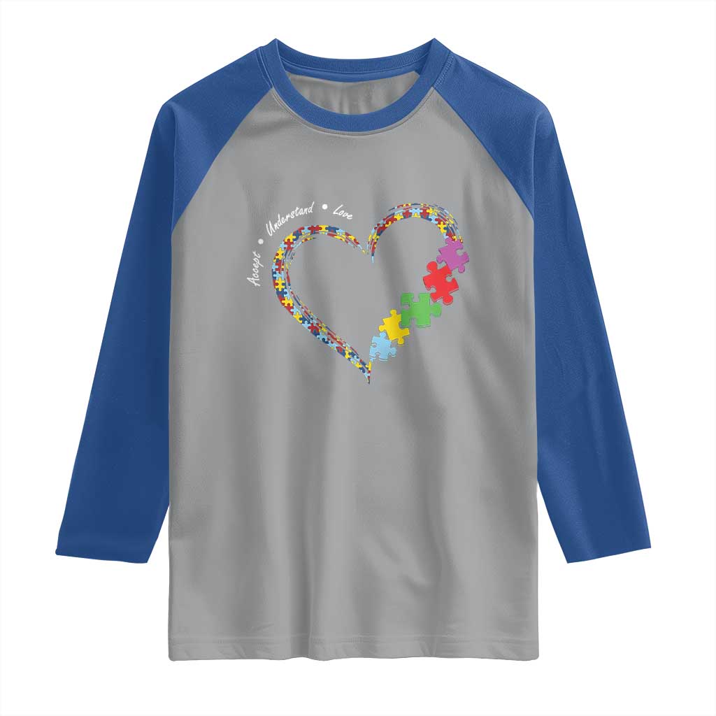 Autism Awareness Accept Understand Love Raglan Shirt Love Heart Puzzle Pieces